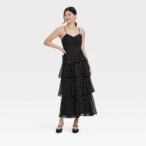 Open Box - A New Day - Women's Tiered Ruffle Maxi A-Line Dress Black/White